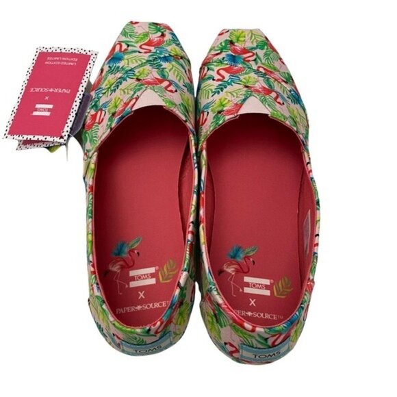NIB Toms x Paper Source Alpargata Slip-On Sz 9 Pink Flamingos - Picture 6 of 13